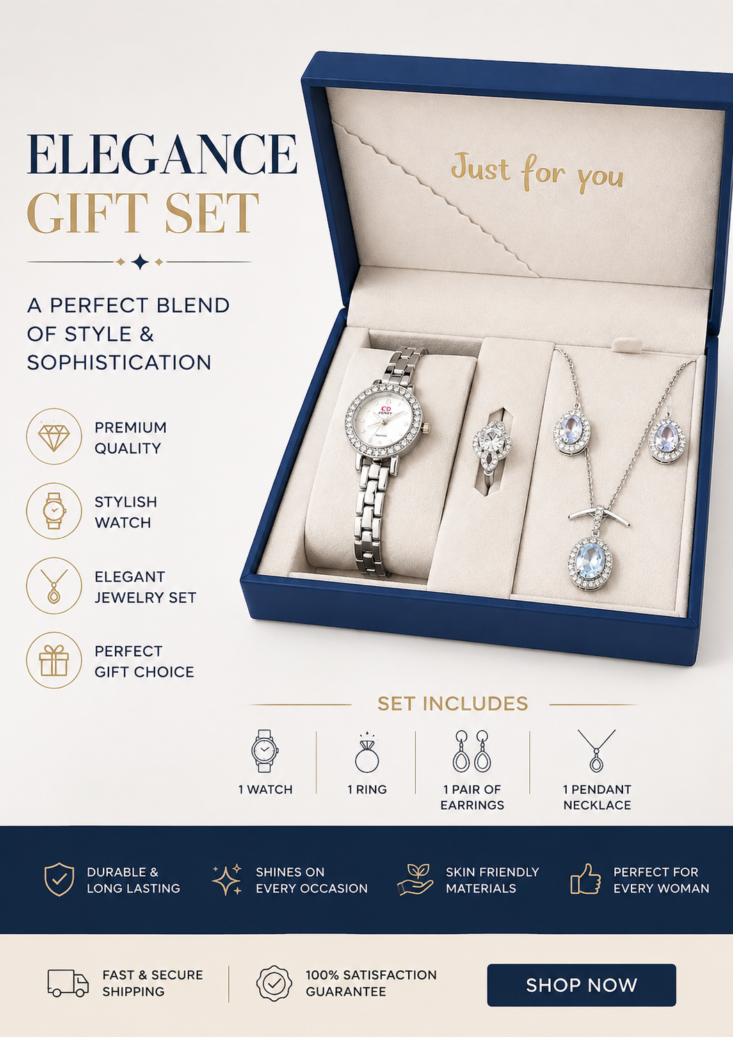 Elegant Silver Watch & Jewelry Gift Set