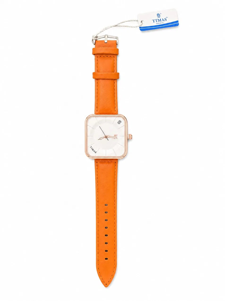 TIMAS Minimalist Orange Leather Watch