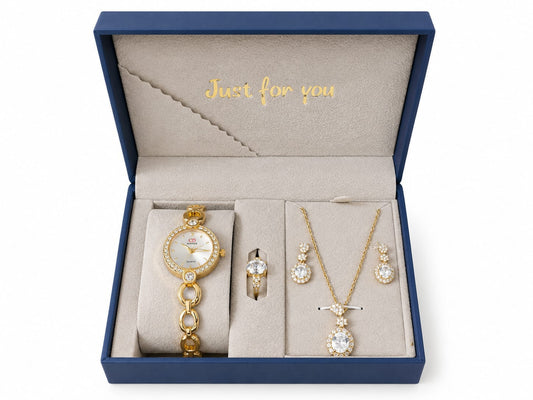 Golden Crystal Watch & Jewelry Set