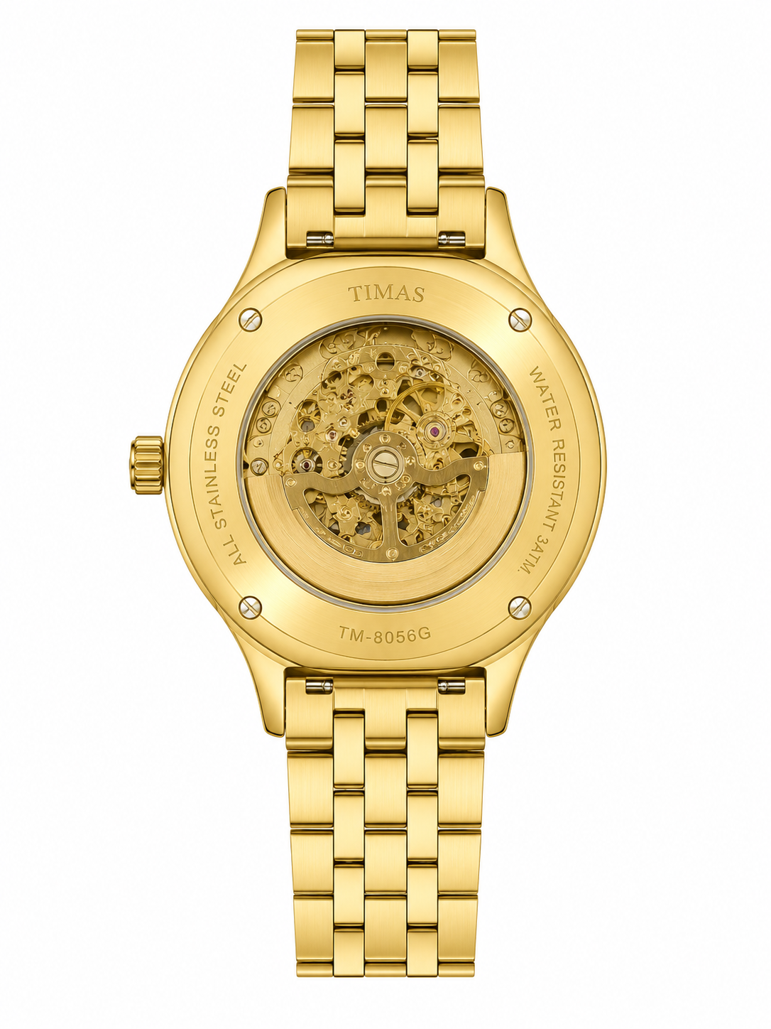 TIMAS Gold Skeleton Automatic Watch