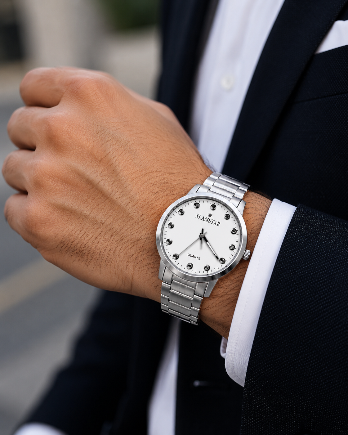 SLAMSTAR White Dial Crystal Watch