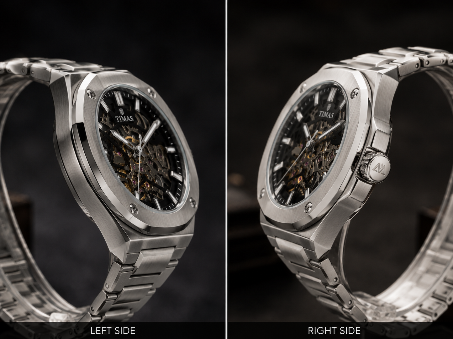 TIMAS Silver Cushion Skeleton Automatic Watch