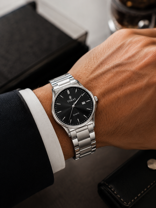 TIMAS Black Dial Steel Watch