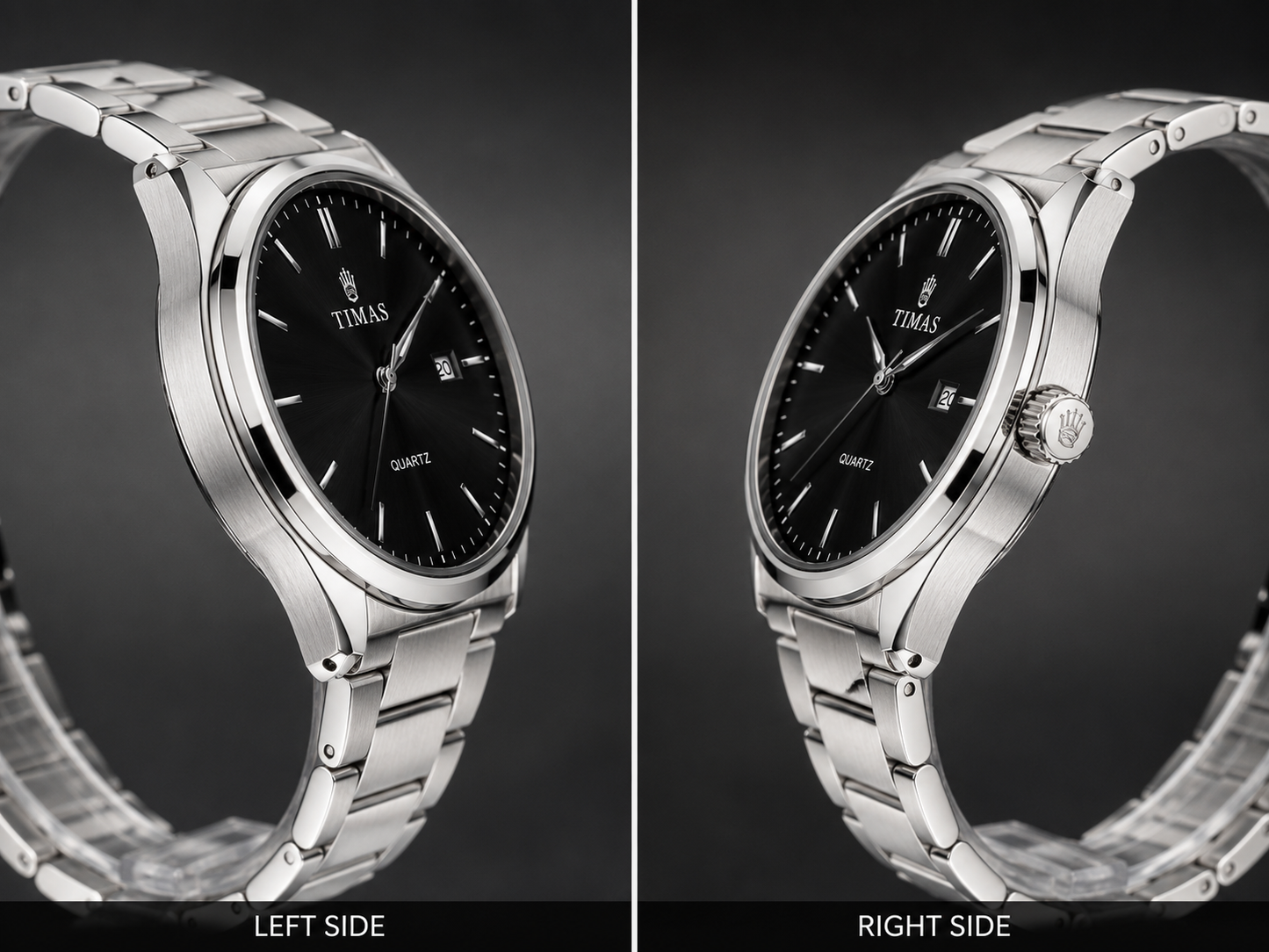 TIMAS Black Dial Steel Watch
