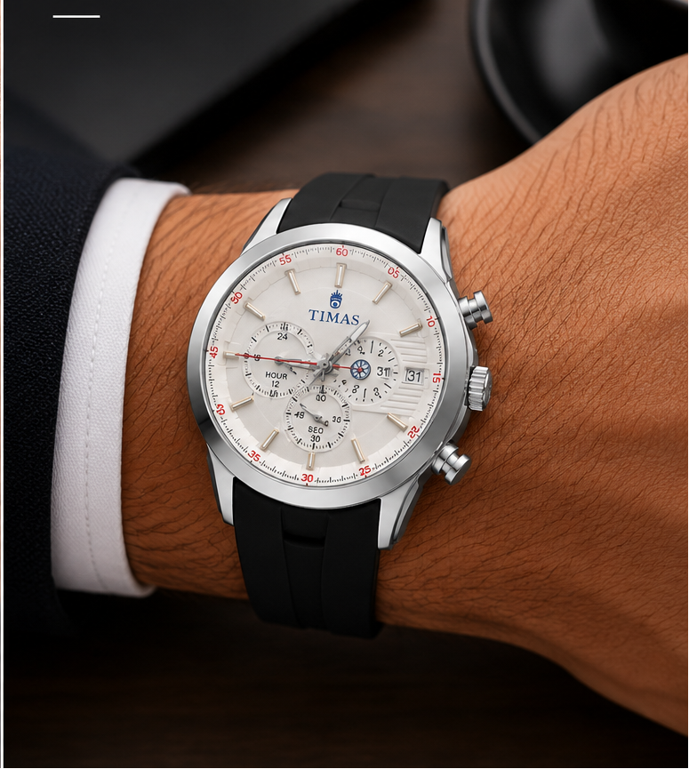 TIMAS White Chronograph Sports Watch