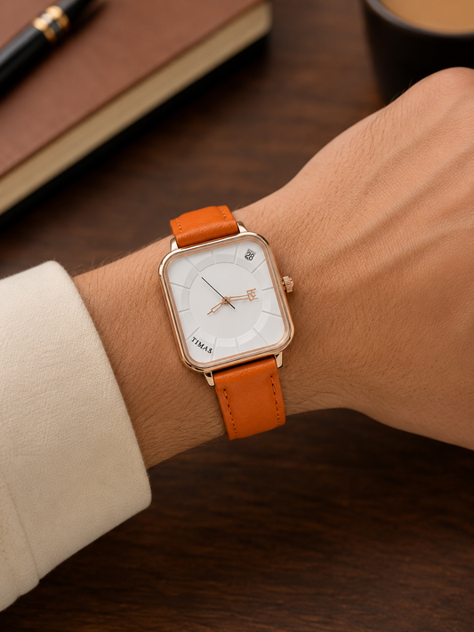 TIMAS Minimalist Orange Leather Watch