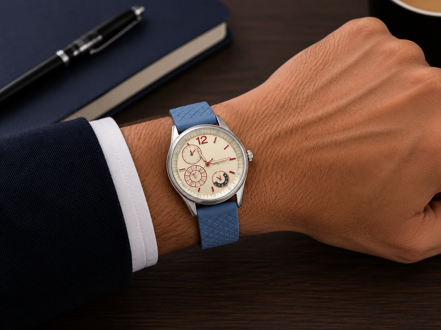 Ivory Multi-Dial Blue Strap Watch