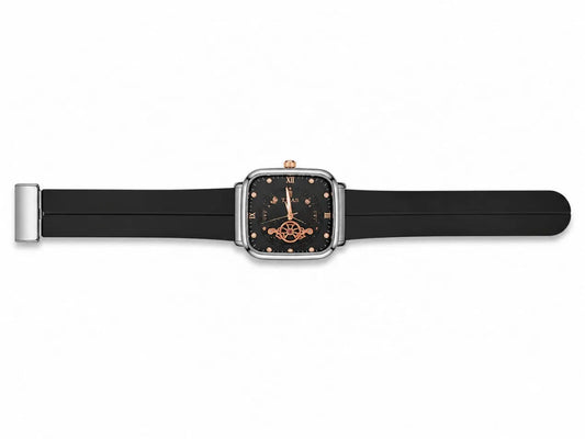 TIMAS Rose Gold Square Watch with Black Strap