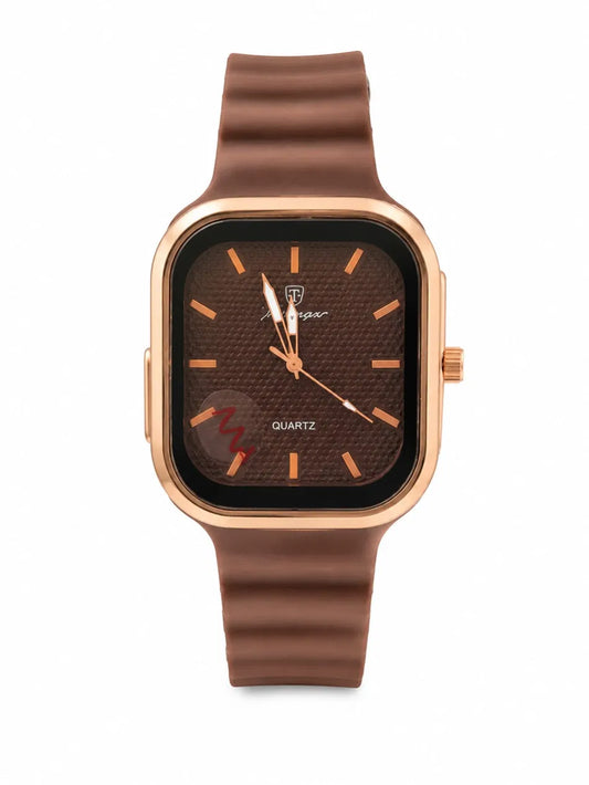 Luxury Square Rose Gold Silicone Quartz Watch – Brown