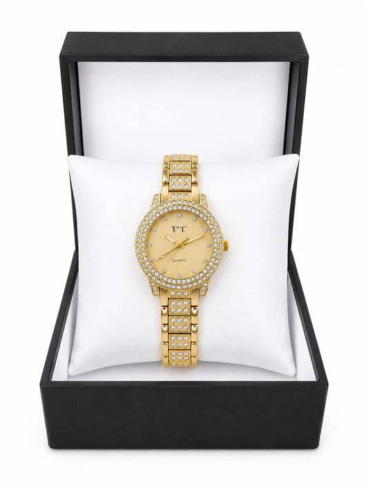 FT Forever Times Full Gold Crystal Pave Watch