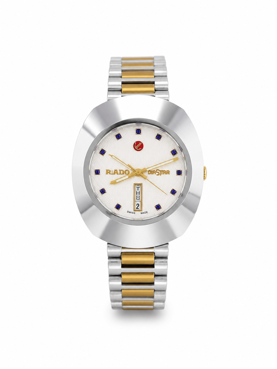 Vintage Oval Diastar Two-Tone Watch – Textured White Dial with Blue Jewels
