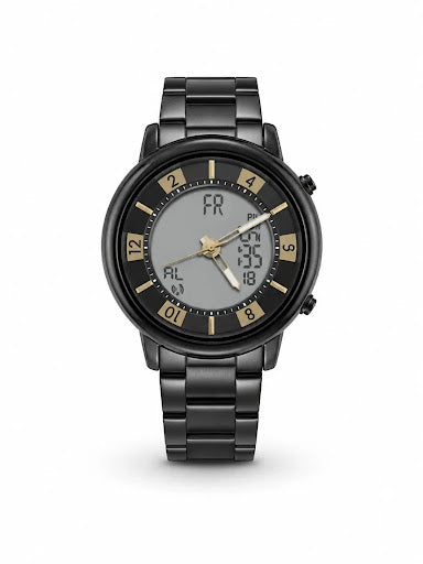 Tactical Stealth Matte Black Dual Display Watch – Gold Accents