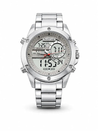 Success Way Heavy Metal All-Silver Dual Display Chrono Watch