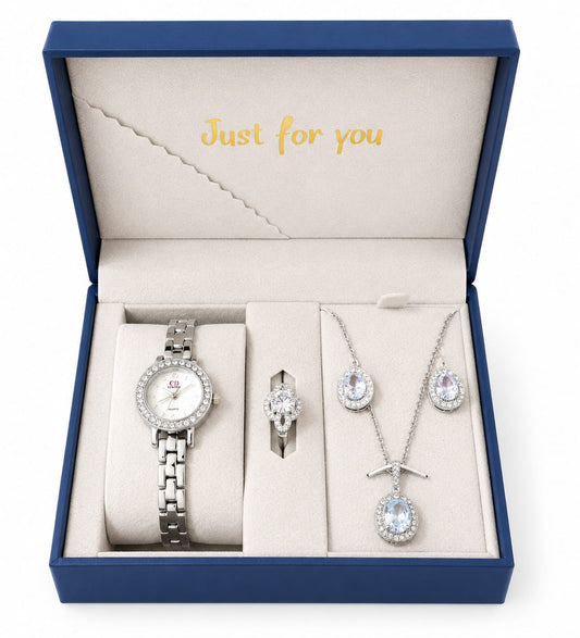 Elegant Silver Watch & Jewelry Gift Set