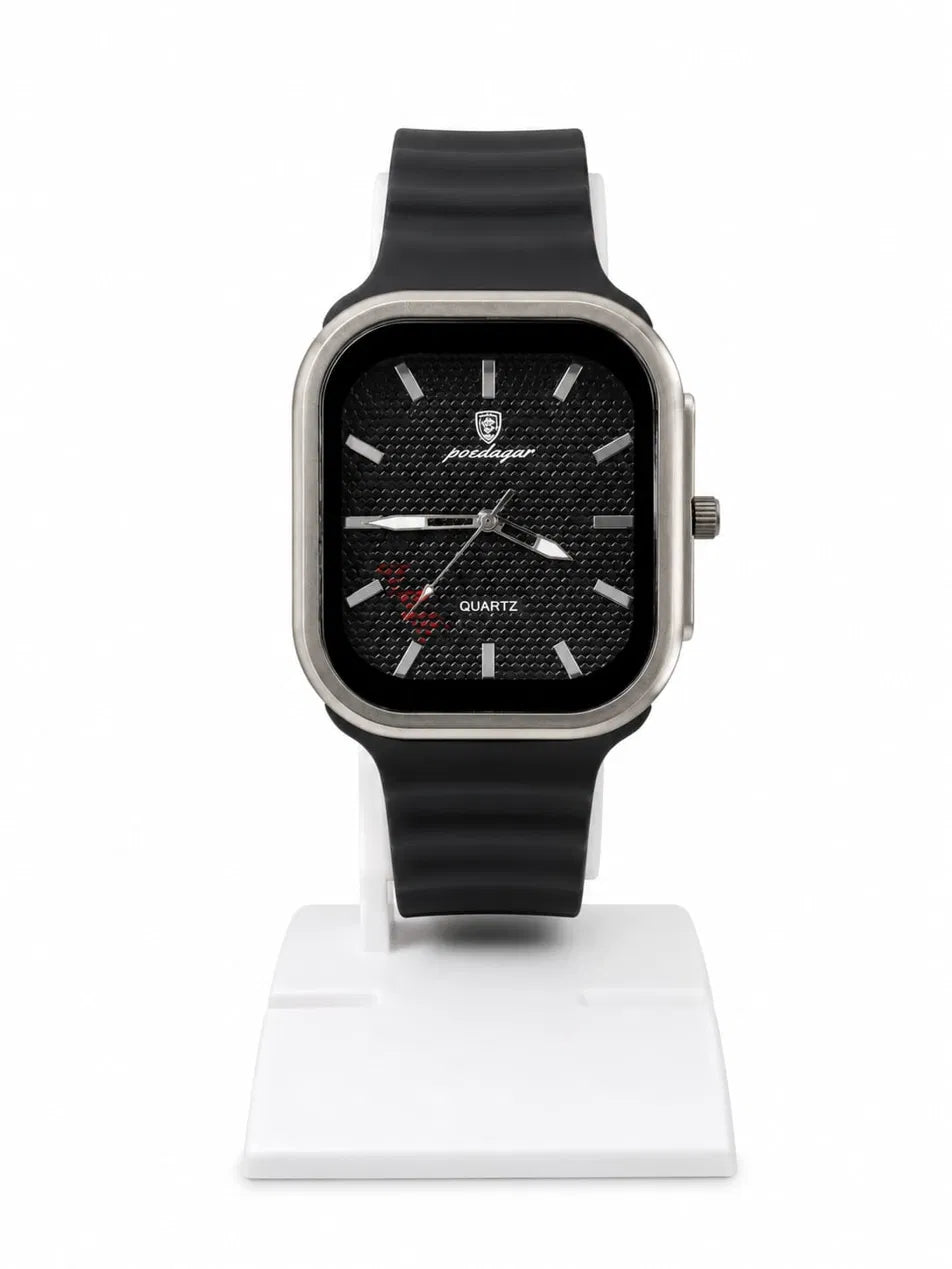 Luxury Square Silicone Strap Quartz Watch – Black