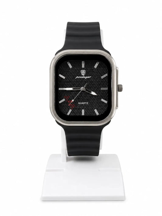 Luxury Square Silicone Strap Quartz Watch – Black