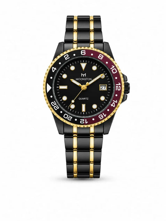 MOONSTON Black & Gold GMT Watch